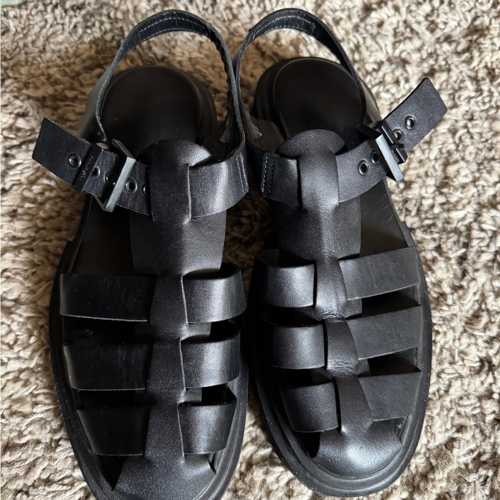 All Saints Fisherman Chunky Black Leather Sandals
